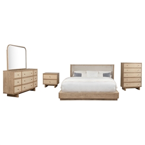 Pemberly Row 5-Piece Queen Coastal Platform Bedroom Set in Beige Oak
