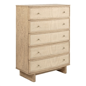 Pemberly Row Coastal 5-Drawer Bedroom Storage Chest in Beige Oak