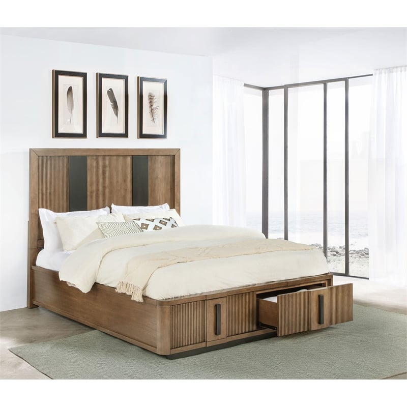 Pemberly Row California King Storage Bed with 2 Drawers in Ash Brown