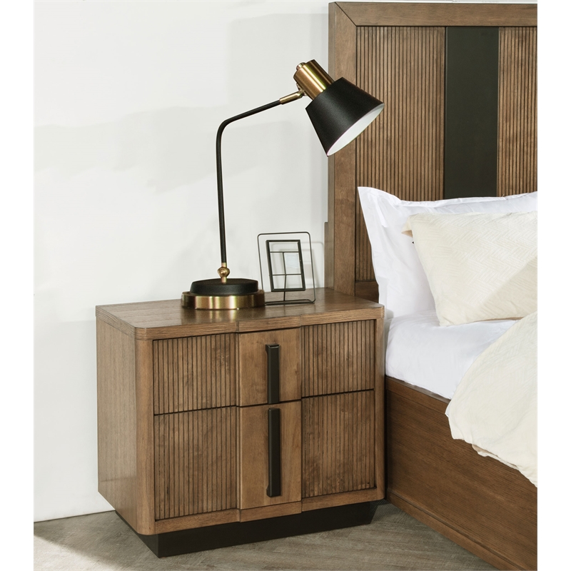 Pemberly Row 2-Drawer Fluted Nightstand Bedside Table in Ash Brown