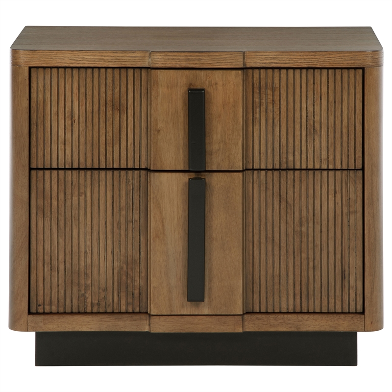 Pemberly Row 2-Drawer Fluted Nightstand Bedside Table in Ash Brown