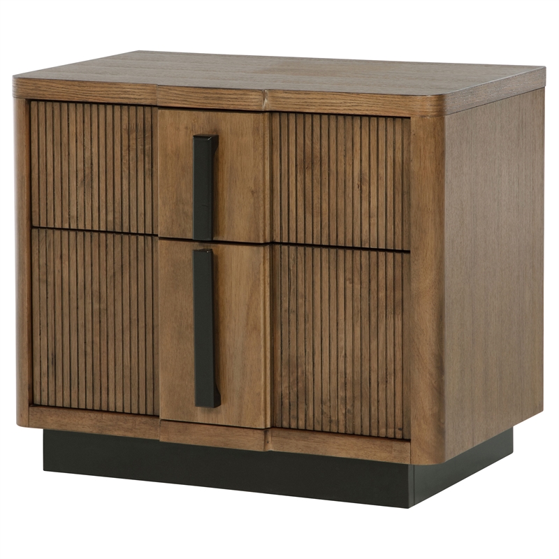 Pemberly Row 2-Drawer Fluted Nightstand Bedside Table in Ash Brown