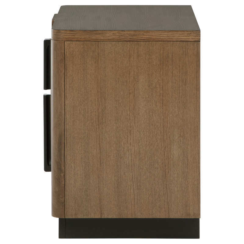 Pemberly Row 2-Drawer Fluted Nightstand Bedside Table in Ash Brown