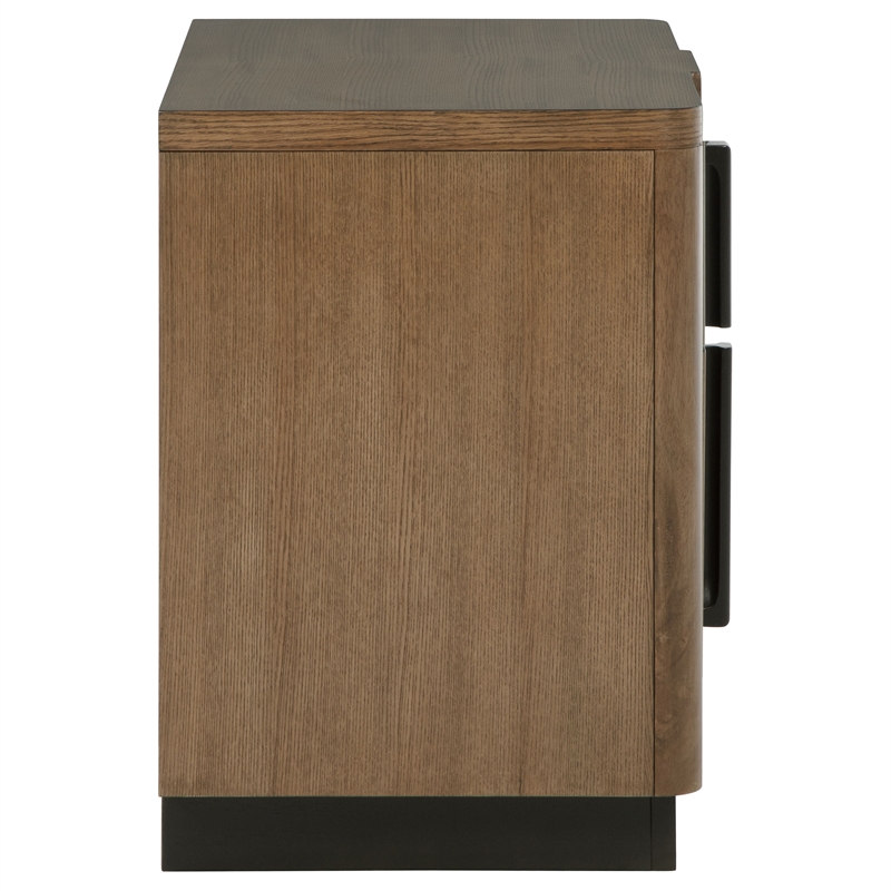 Pemberly Row 2-Drawer Fluted Nightstand Bedside Table in Ash Brown