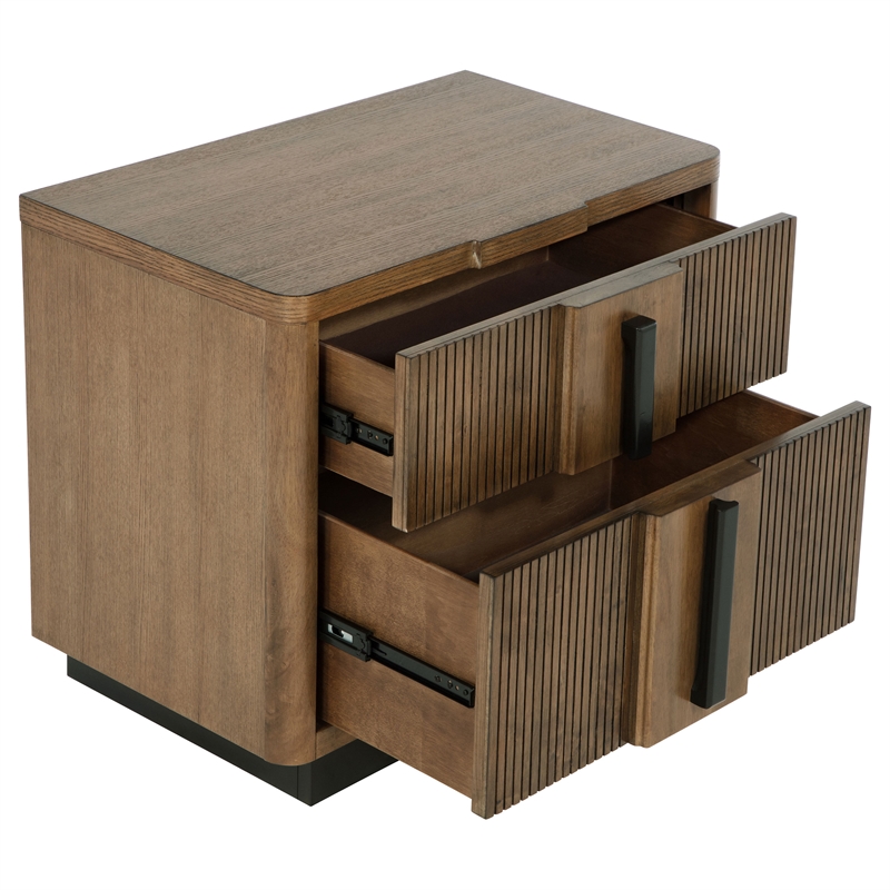 Pemberly Row 2-Drawer Fluted Nightstand Bedside Table in Ash Brown
