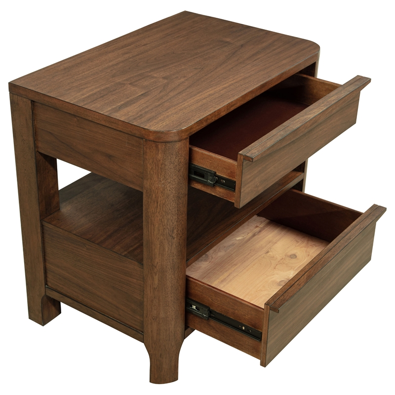 Pemberly Row Transitional 2-Drawer Nightstand Bedside Table in Walnut