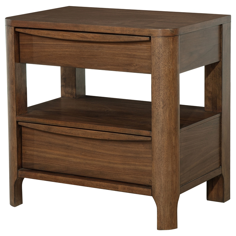 Pemberly Row Transitional 2-Drawer Nightstand Bedside Table in Walnut