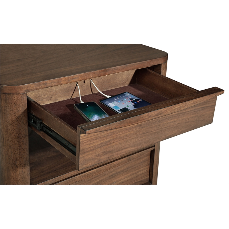 Pemberly Row Transitional 2-Drawer Nightstand Bedside Table in Walnut