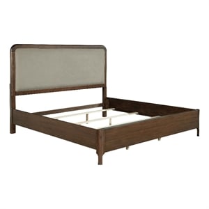 Pemberly Row 57 Inch Taupe Upholstered Queen Panel Bed in Walnut