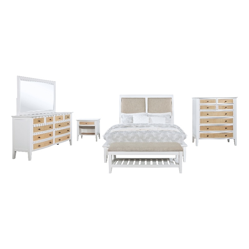 Pemberly Row 5-Piece Queen Coastal Platform Bedroom Set in White