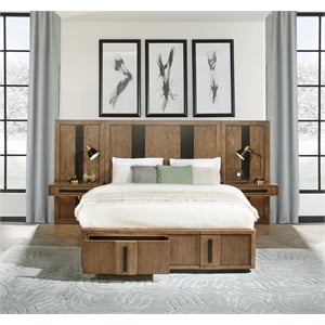 Pemberly Row Queen Fluted Wall Panel Storage Bed in Ash Brown