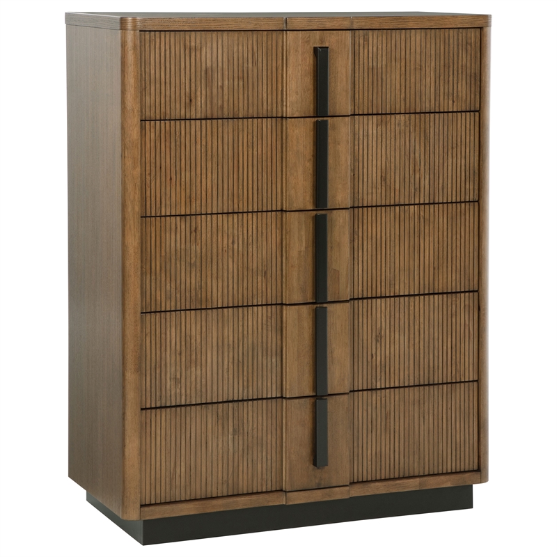 Pemberly Row 5-Piece Queen Fluted Storage Bedroom Set in Ash Brown