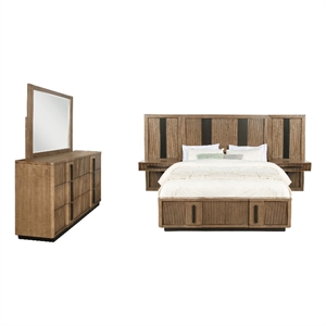 Pemberly Row 5-Piece Queen Wall Panel Bedroom Set in Ash Brown