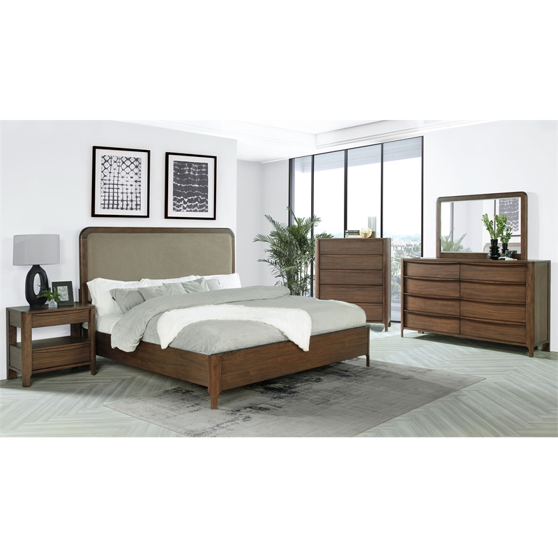 Pemberly Row 5-Piece Eastern King Upholstered Bedroom Set in Walnut