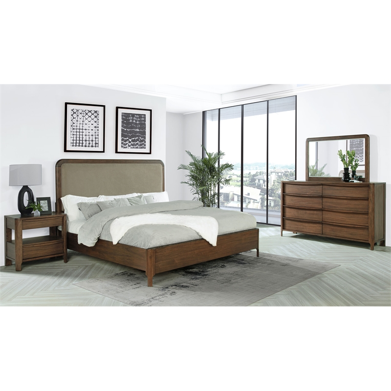 Pemberly Row 4-Piece California King Upholstered Bedroom Set in Walnut