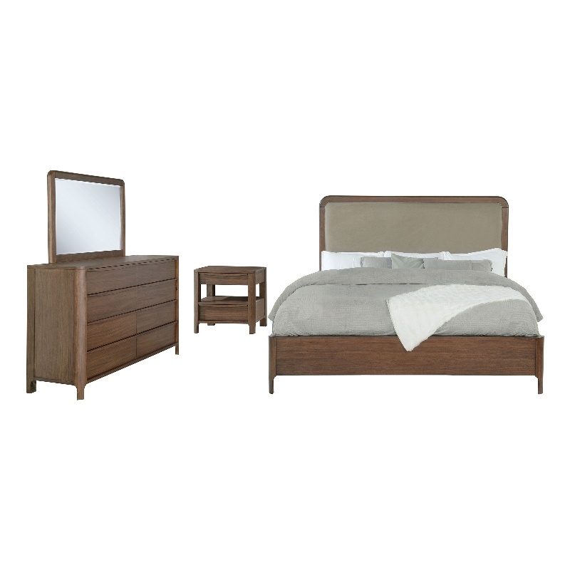 Pemberly Row 4-Piece California King Upholstered Bedroom Set in Walnut