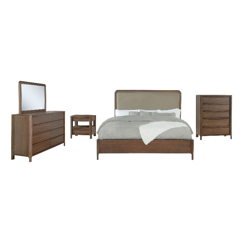 Pemberly Row 5-Piece California King Upholstered Bedroom Set in Walnut