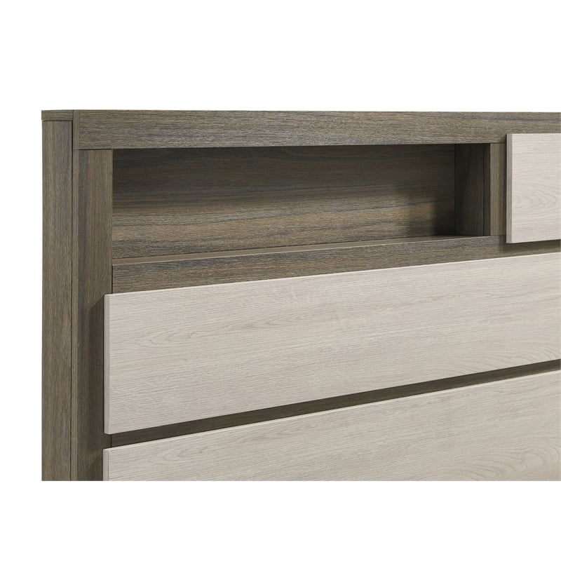 Pemberly Row California King Bed with Bookcase Headboard in Grey Oak