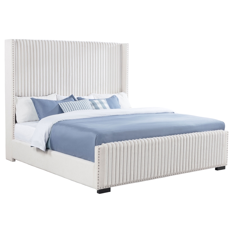 Pemberly Row 65 Inch Upholstered Eastern King Wingback Bed in Cream
