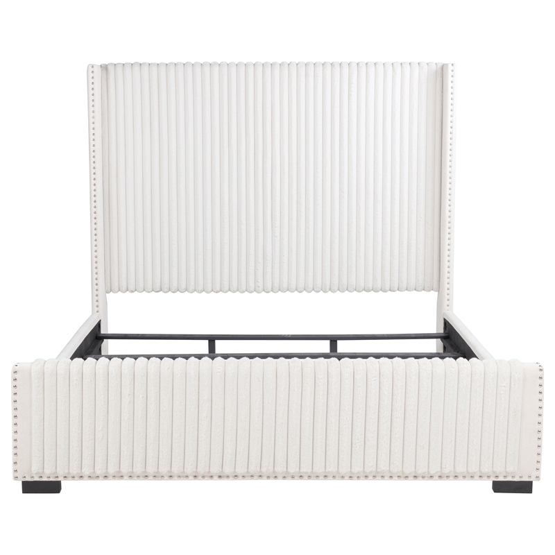 Pemberly Row 65 Inch Upholstered Eastern King Wingback Bed in Cream