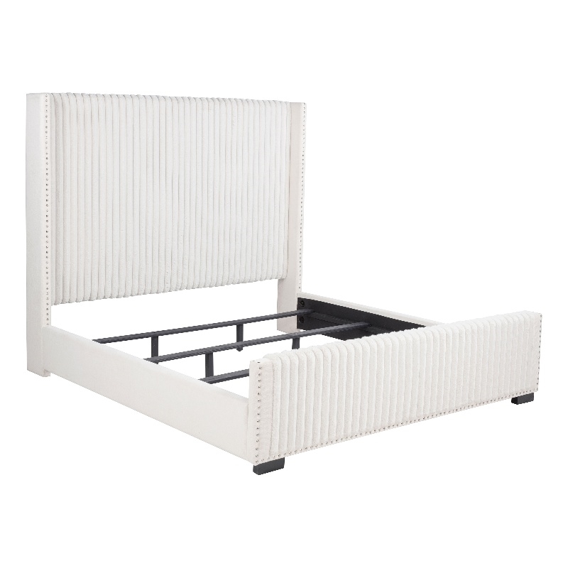 Pemberly Row 65 Inch Upholstered Eastern King Wingback Bed in Cream