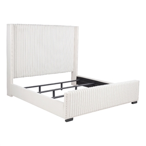 Pemberly Row 65 Inch Upholstered Eastern King Wingback Bed in Cream