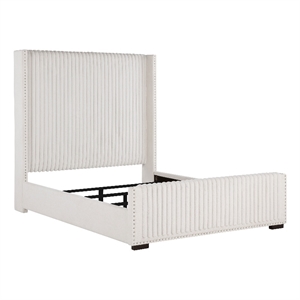 Pemberly Row 65 Inch Upholstered Queen Wingback Bed in Cream