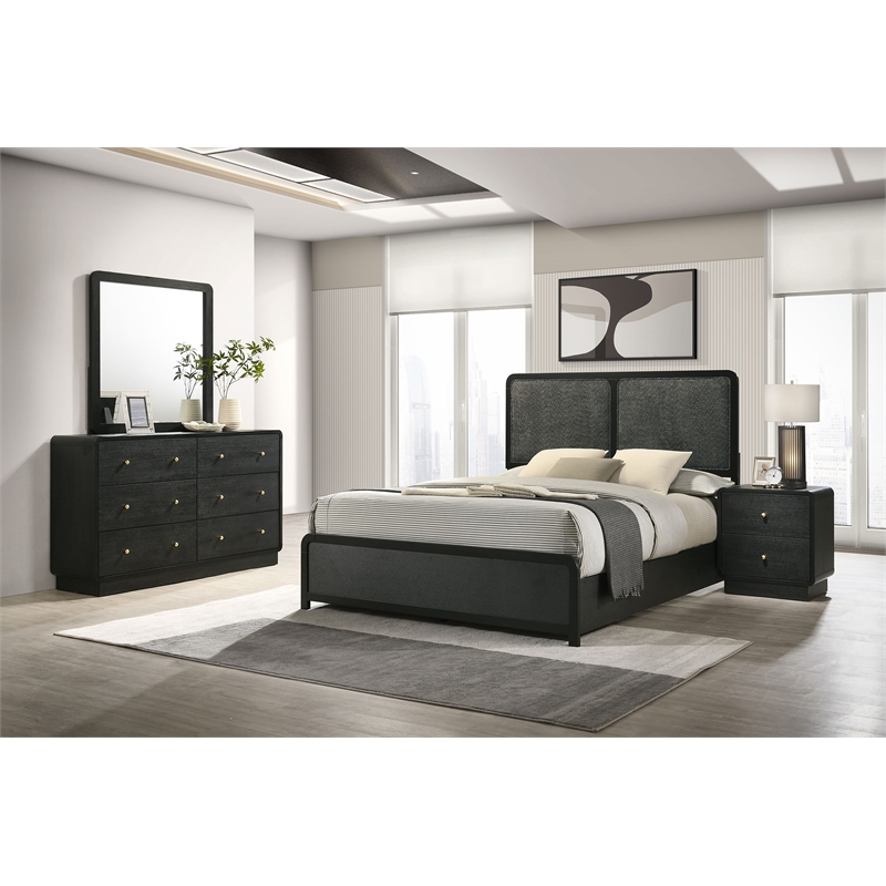Pemberly Row 4-Piece Mid-Century Eastern King Bedroom Set in Black