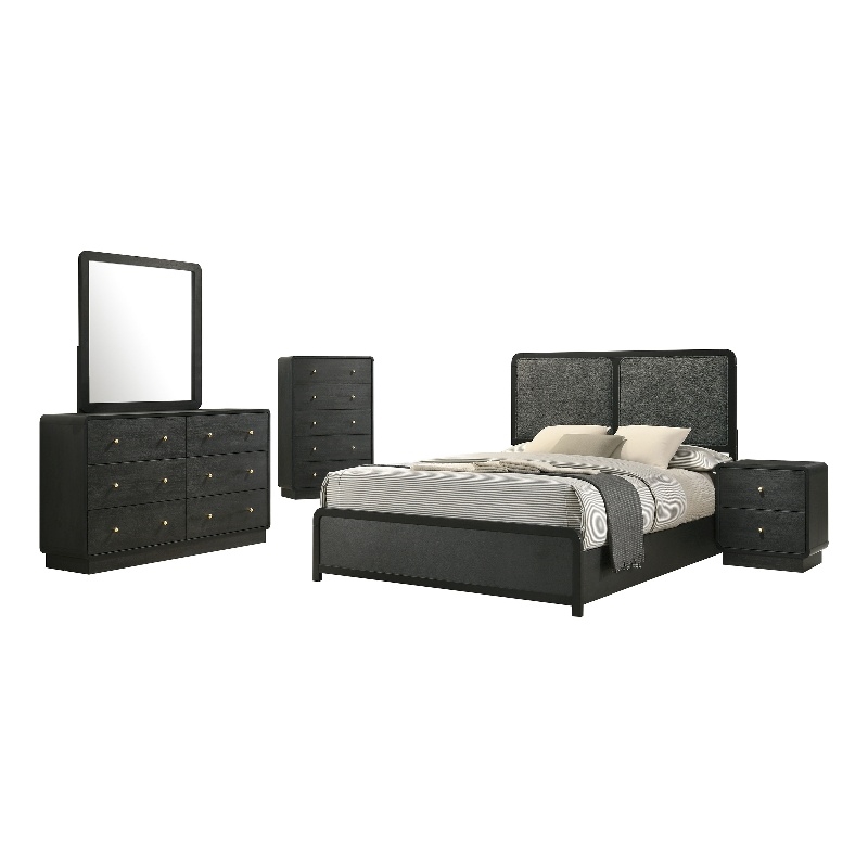 Pemberly Row 5-Piece Mid-Century Eastern King Bedroom Set in Black