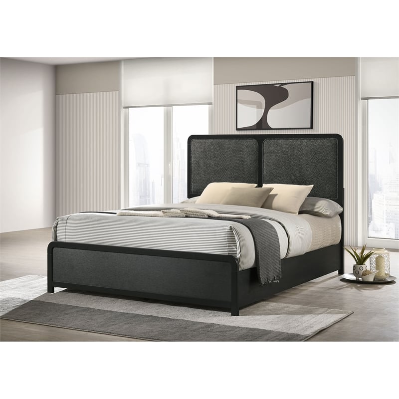 Pemberly Row Mid-Century Queen Panel Bed in Black and Charcoal