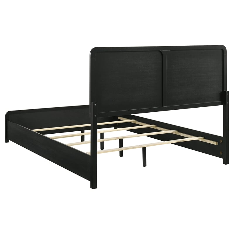 Pemberly Row Mid-Century Queen Panel Bed in Black and Charcoal