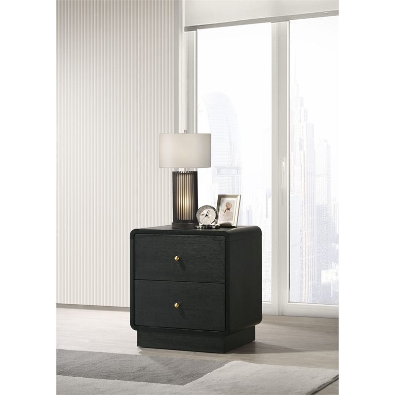 Pemberly Row Modern 2-Drawer Nightstand Bedside Table in Black