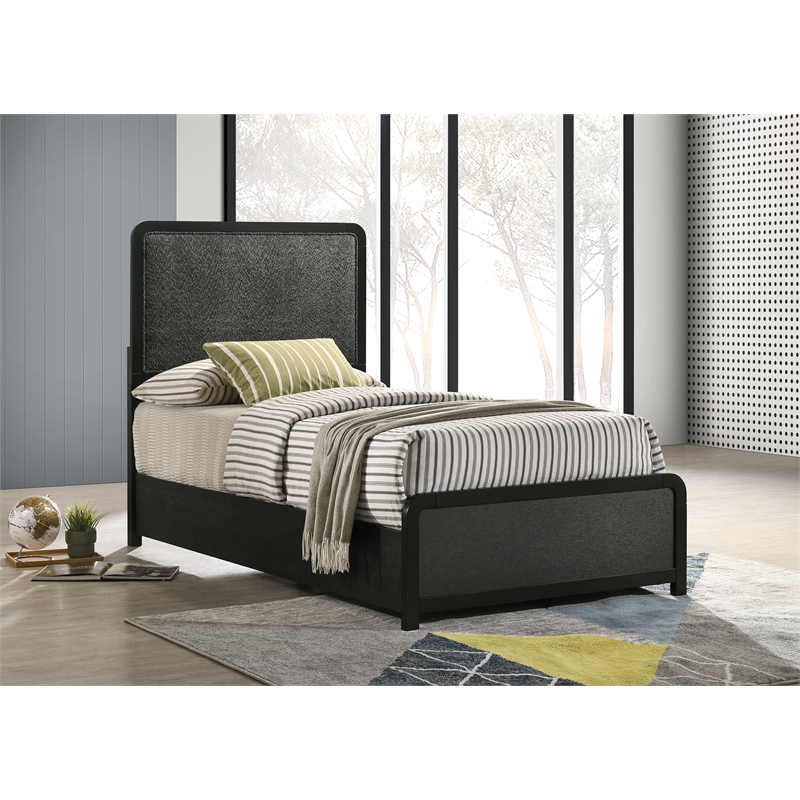 Pemberly Row Mid-Century Twin Panel Bed in Black and Charcoal