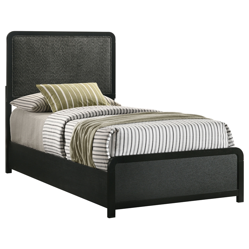 Pemberly Row Mid-Century Twin Panel Bed in Black and Charcoal