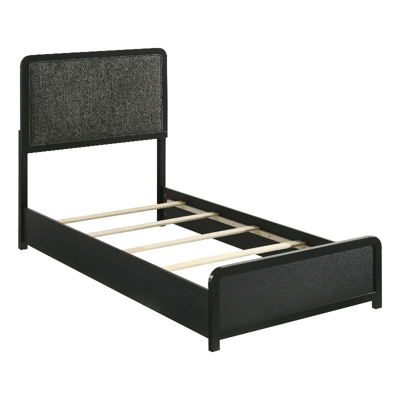 Pemberly Row Mid-Century Twin Panel Bed in Black and Charcoal