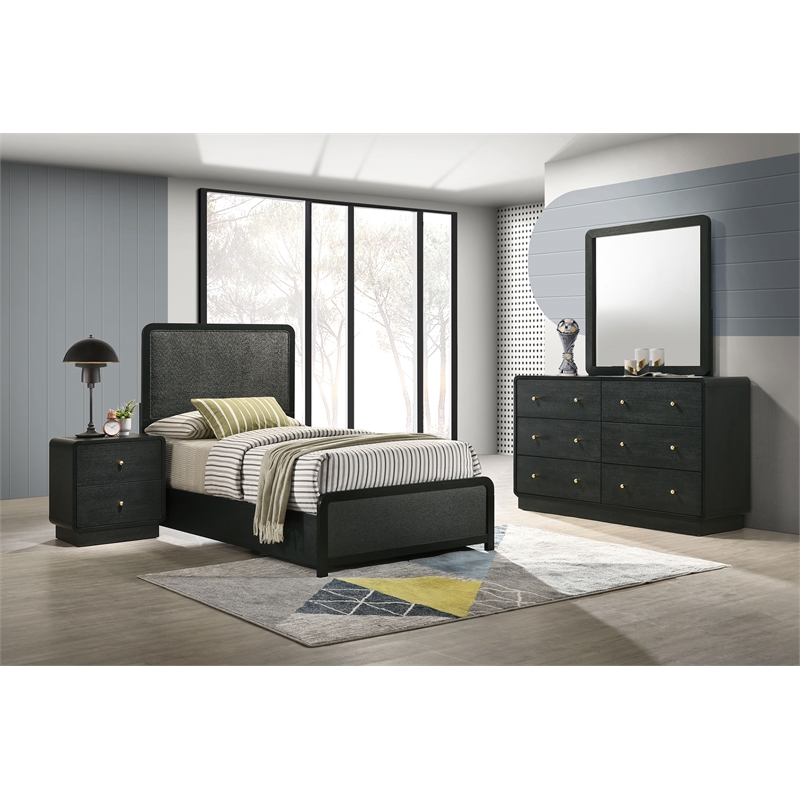 Pemberly Row 4-Piece Mid-Century Modern Twin Bedroom Set in Black