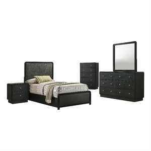 Pemberly Row 5-Piece Mid-Century Modern Twin Bedroom Set in Black
