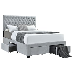 Pemberly Row Upholstered Queen Storage Panel Bed in Light Grey