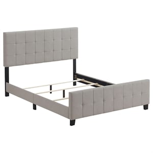 Pemberly Row Grid Tufted Upholstered Eastern King Panel Bed in Beige