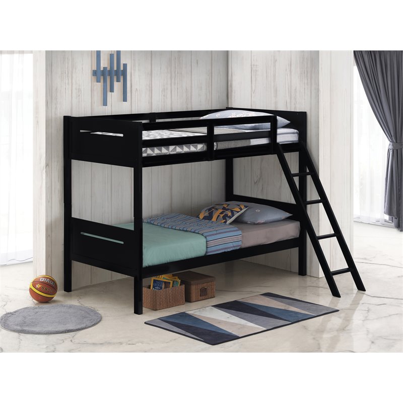 Pemberly Row Convertible Wood Twin Over Twin Bunk Bed in Black