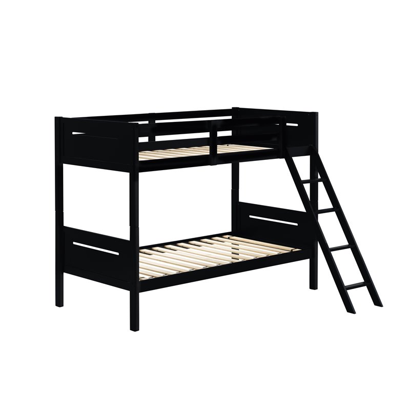 Pemberly Row Convertible Wood Twin Over Twin Bunk Bed in Black