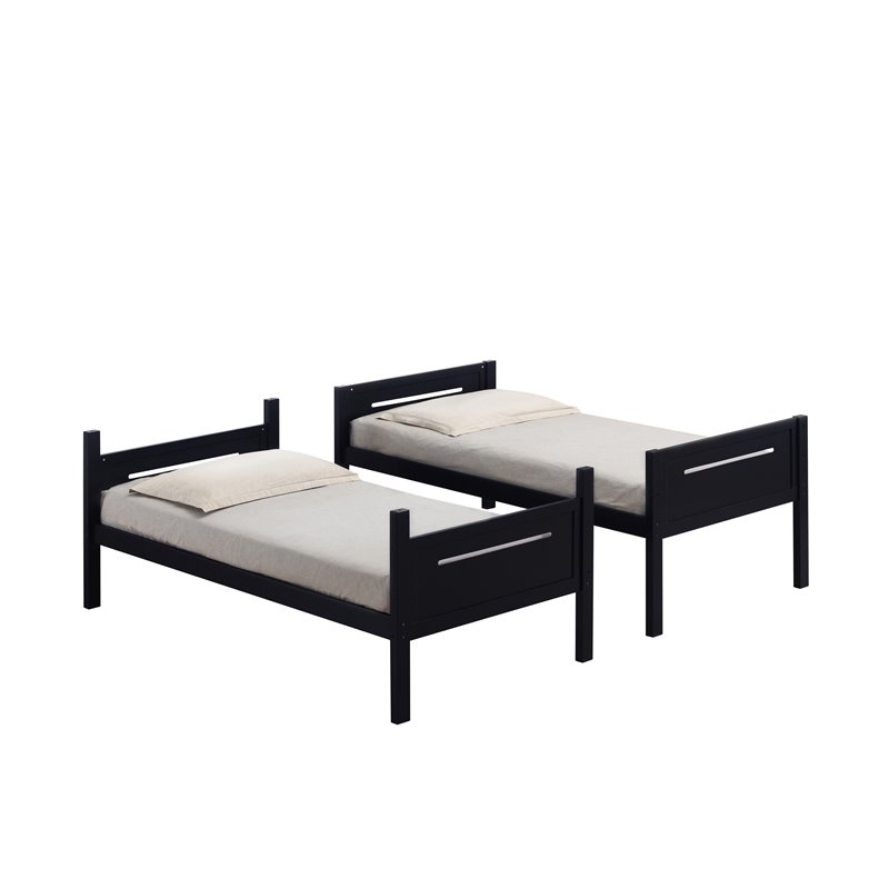 Pemberly Row Convertible Wood Twin Over Twin Bunk Bed in Black