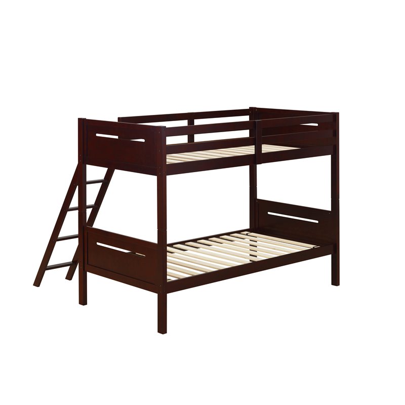Pemberly Row Convertible Wood Twin Over Twin Bunk Bed in Espresso