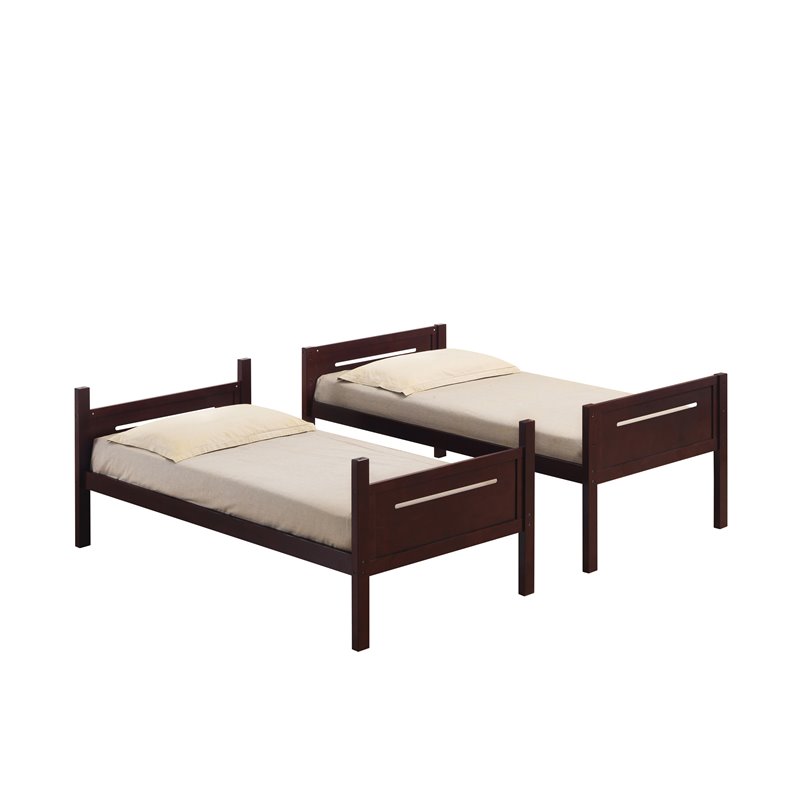 Pemberly Row Convertible Wood Twin Over Twin Bunk Bed in Espresso
