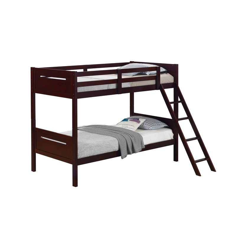 Pemberly Row Convertible Wood Twin Over Twin Bunk Bed in Espresso