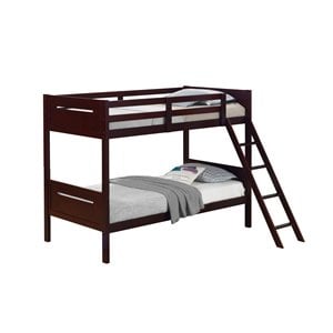 Pemberly Row Convertible Wood Twin Over Twin Bunk Bed in Espresso