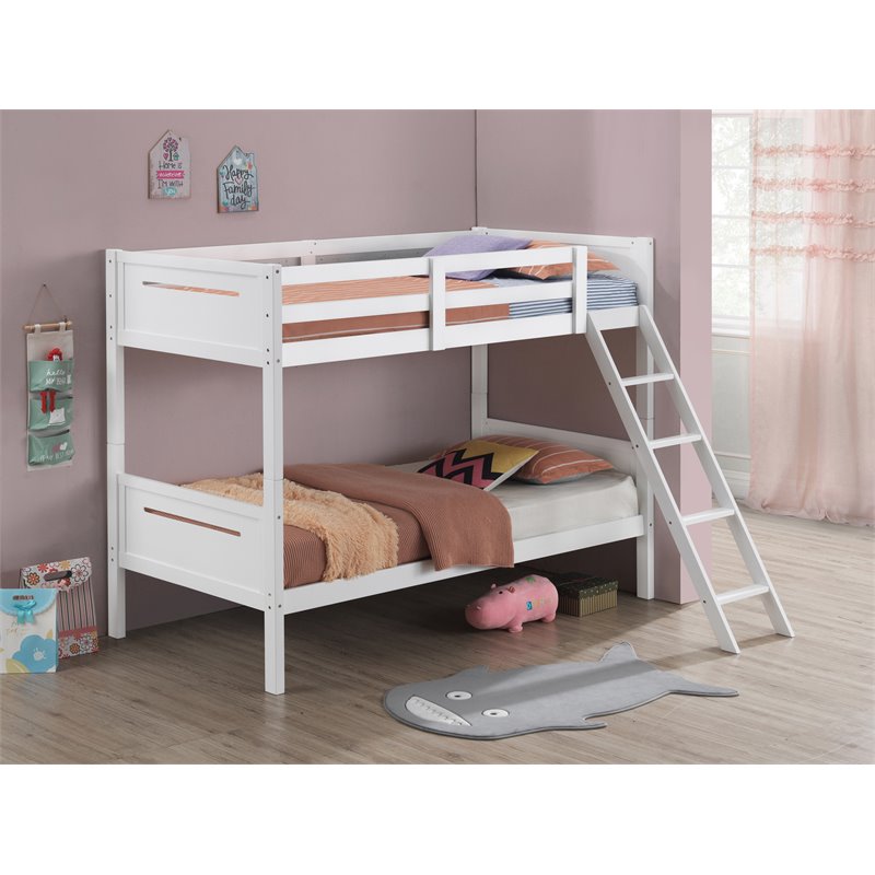 Pemberly Row Convertible Wood Twin Over Twin Bunk Bed in White