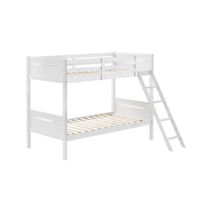 Pemberly Row Convertible Wood Twin Over Twin Bunk Bed in White