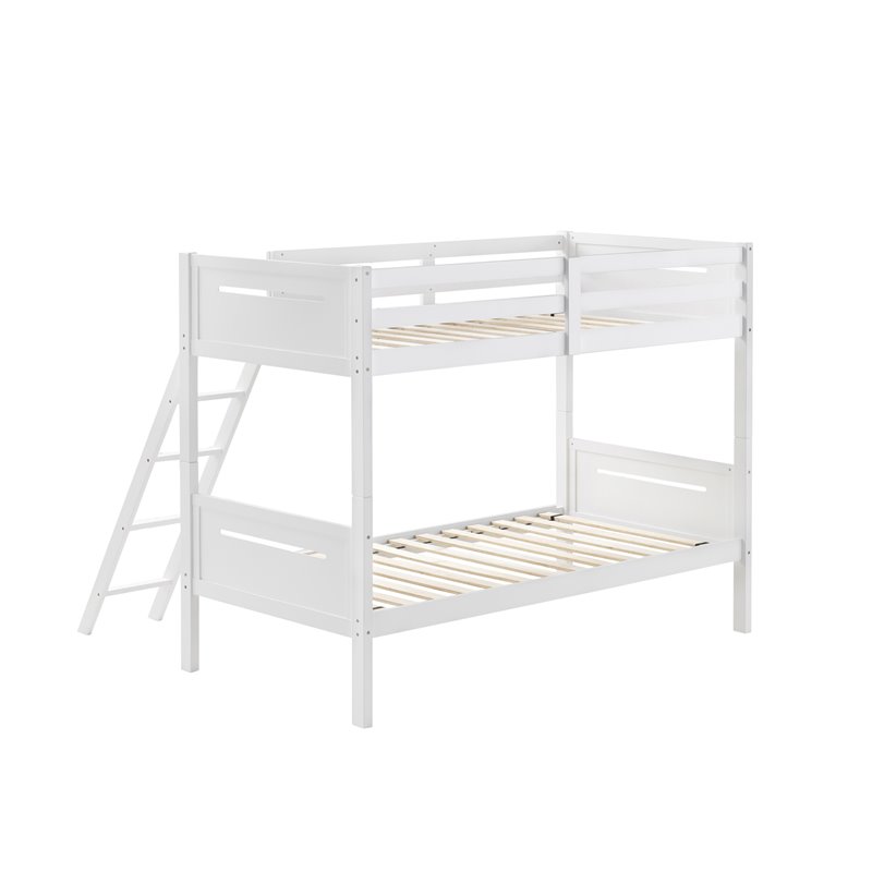 Pemberly Row Convertible Wood Twin Over Twin Bunk Bed in White