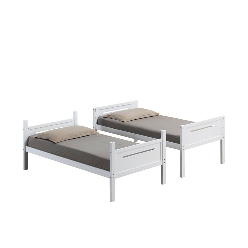 Pemberly Row Convertible Wood Twin Over Twin Bunk Bed in White